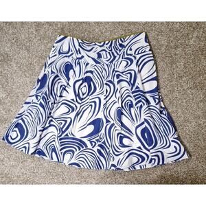 Cabi Women's Lombard Skirt Size 4 Blue White Abstract Swirl Print Pleated #470